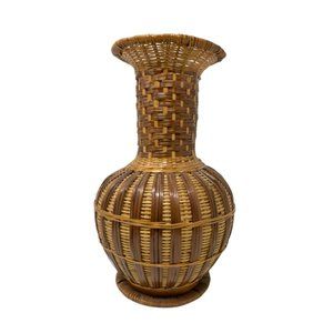 Vintage Wicker Vase Braided Handwoven Natural |  Woven Rattan Farmhouse, French